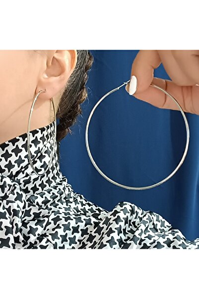 MODAMİRA AKSESUAR Kadın Çelik Büyük Boy Halka Küpe Çapı 7 cm Gümüş Rengi