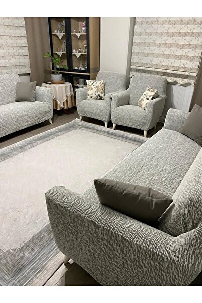 BASHTUGH TİCARET Koltuk Örtüsü Lastikli Esnek Jakarlı Kumaş 3+2+1+1 Yıkanabil...