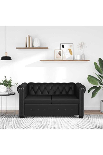 vidaxl تشيسترفيلد مقعدين من الجلد الصناعي باللون الأسود