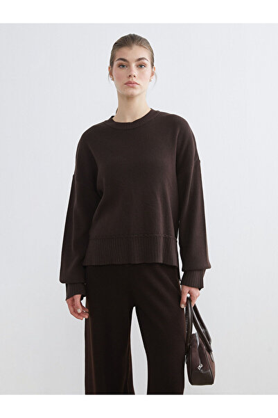 LC Waikiki Γυναικείο πλεκτό πουλόβερ με λαιμόκοψη LCW ModestBrown