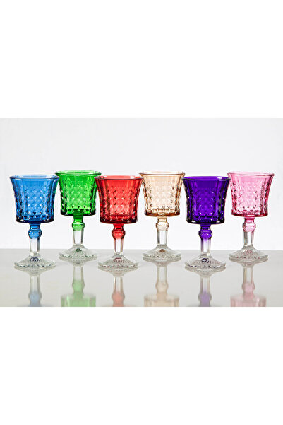 Home EL İŞİ 6lı Rengarenk Su-Kahve yanı Bardağı-6 Renkli Kristal Ayaklı Su Bardağı -(100 ml)
