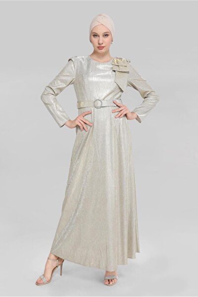 Alvina Stone Detail Silvery Evening Dress 40769