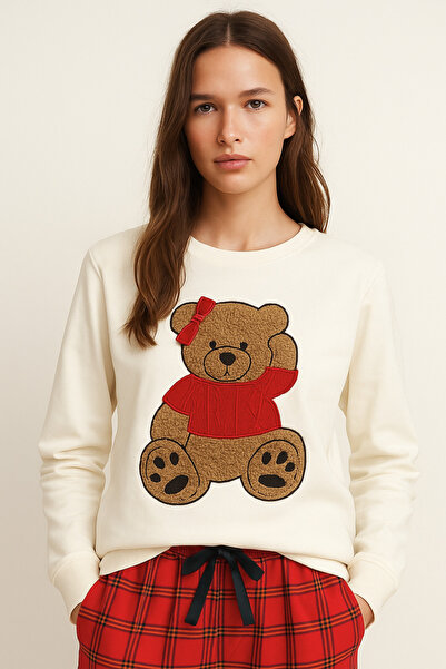 Katia&Bony Kadın Teddy Sweatshirt Pijama Üstü Ekru