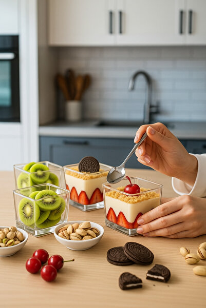 Paşabahçe Battal Boy Cam 6'lı Kare Magnolia Dondurmalık Seti - Jumbo Kase