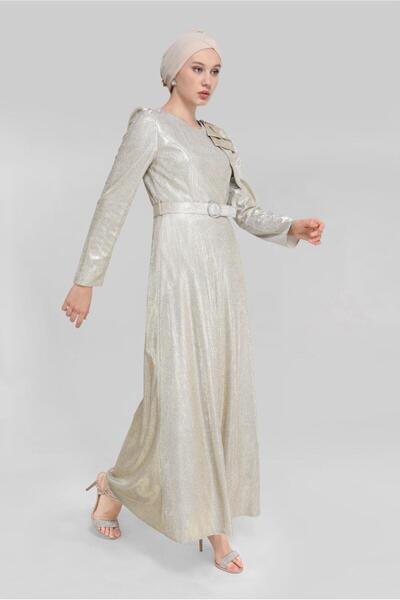 Alvina Stone Detail Silvery Evening Dress 40769