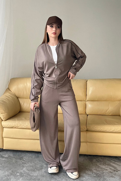 Mogi Butik Women's Modal Fabric Double Piped Zipper Set 3122