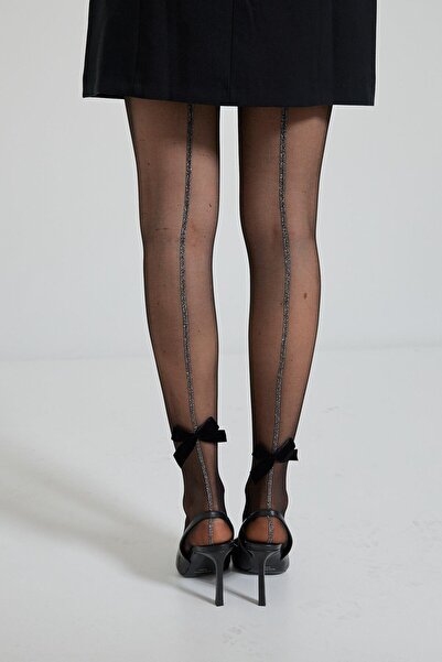 Katia&Bony Women's ribbon accessory striped thin pantyhose