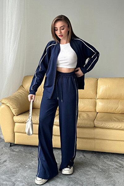 Mogi Butik Women's Modal Fabric Double Piped Zipper Set 3122