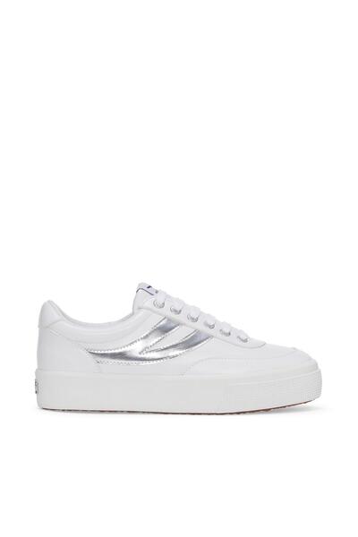 Superga 2740 Platform Blocks Mirror Faux Leather Kadın Beyaz-Gümüş Bileksiz Sneaker