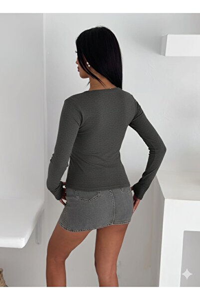 MaxiMor Women's Smoked U-Neck 100% Cotton Finger Detailed Stretch Fabric Bodysuit