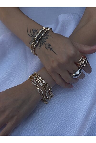 BK Zirkon Taşlı Gold Bileklik