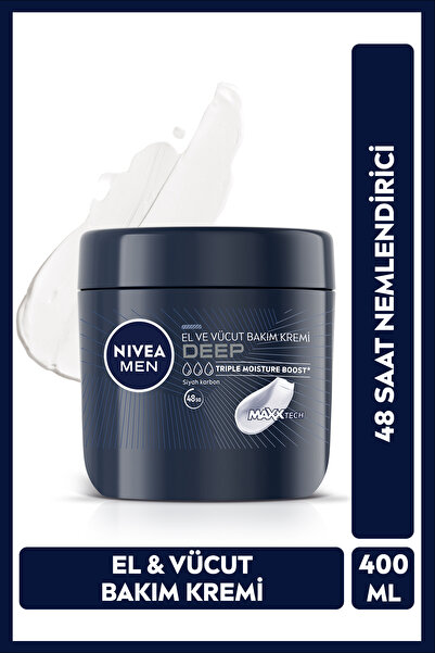 NIVEA MEN Erkek Deep El ve Vücut Bakım Kremi 400ml, 48 Saat Nemlendirici, Yapışkan His Bırakmaz