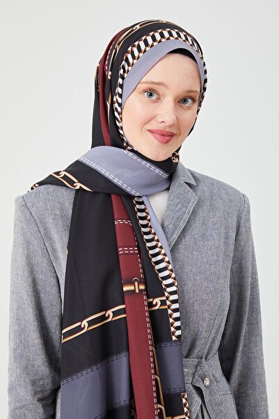 Levidor K.Grey Chain Pattern Violet Medine Silk Shawl