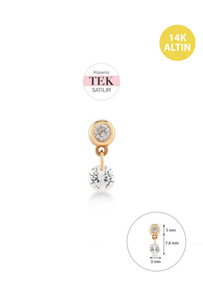 KURSHUNI Shining Dot, 14 Ayar Altın Küpe (TEK Satılır)