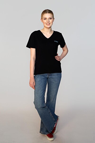 Lee Cooper Loles Women's 100% Cotton V-Neck T-Shirt Black