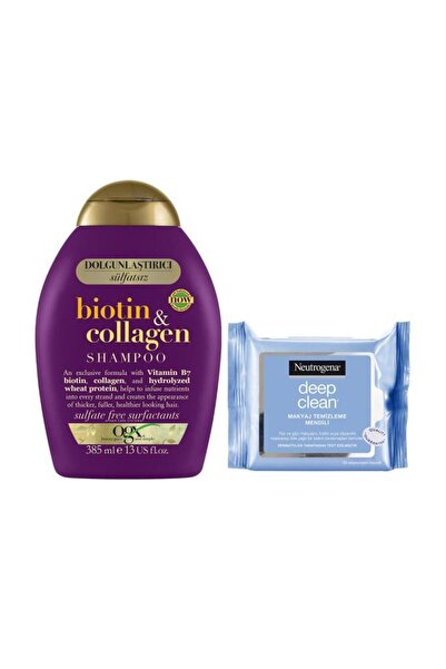 OGX Biotin Kolajen Sülfatsız Şampuan 385 ml + Neutrogena Deep Clean Makyaj Temizleme Mendili