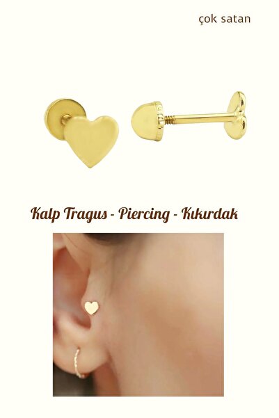 Hepimitu Kalp Tragus Piercing Altın Küpe Çocuk Küpesi