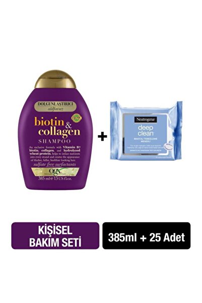 OGX Biotin Kolajen Sülfatsız Şampuan 385 ml + Neutrogena Deep Clean Makyaj Temizleme Mendili