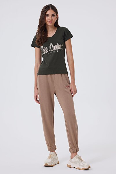 Lee Cooper London 1 Γυναικείο μπλουζάκι από 100% βαμβάκι με λαιμόκοψη χακί