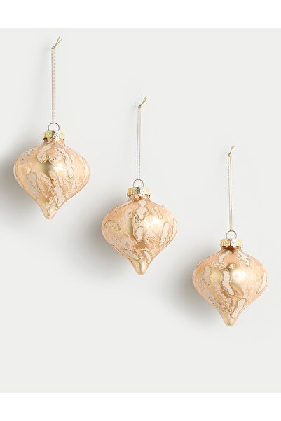 Marks & Spencer 3'lü Altın Kaplama Detaylı Cam Yılbaşı Süsü