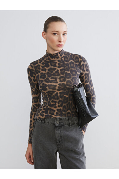 LC Waikiki Γυναικείο κορμάκι με λεοπάρ στάμπα Peak New Season ψηλός λαιμός