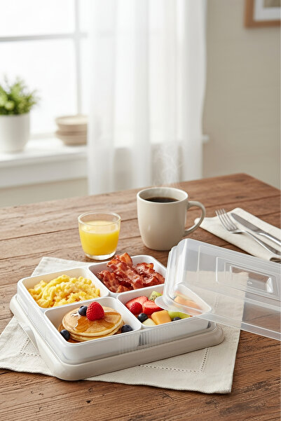 Fesya Home Peru 4'lü Kahvaltılık Kapaklı Kahvaltı Seti Tepsili Saklama Kabı S...