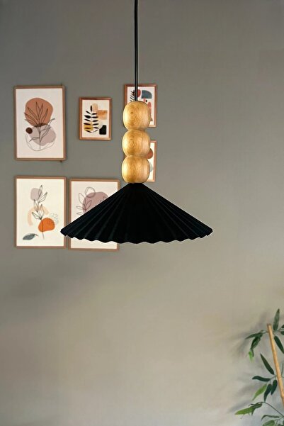 Bamyum Avilla Siyah Tekli Metal Avize Ahşap Üç Boncuk Rustik Cafe Mutfak Modern Dekoratif Sarkıt Aydınlatma