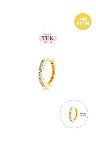 KURSHUNI Huggie Hoop (10mm), 14 Ayar Altın Küpe (TEK Satılır)