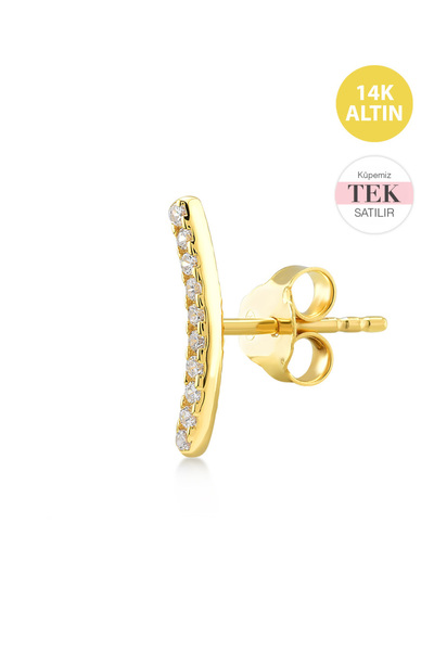 KURSHUNI Taşlı Mini Yay , 14 Ayar Altın Küpe (TEK Satılır)