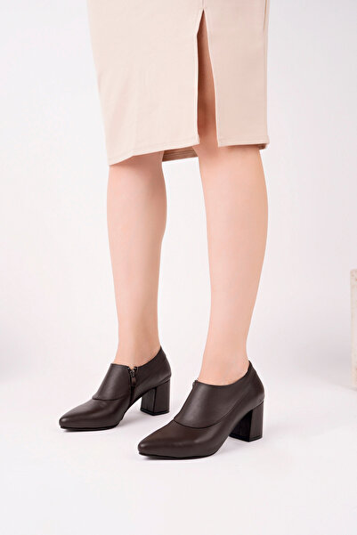 Deripabuc Genuine Leather Brown Women's Heeled Leather Shoes Shn-0102