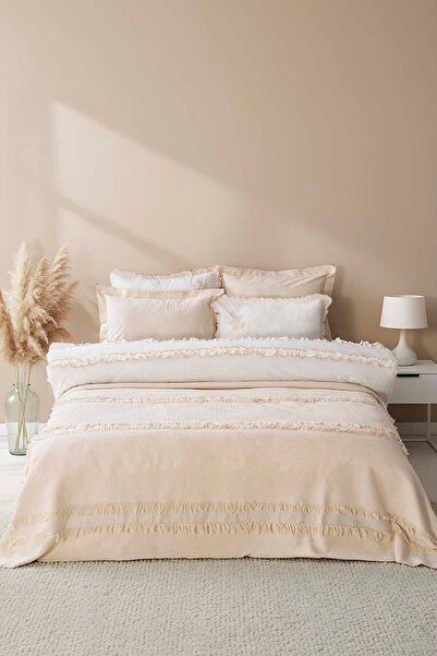 Rivaİstanbul Brianna Cream Double 100% Cotton Duvet Cover Bedspread - 7 Piece Dowry Set
