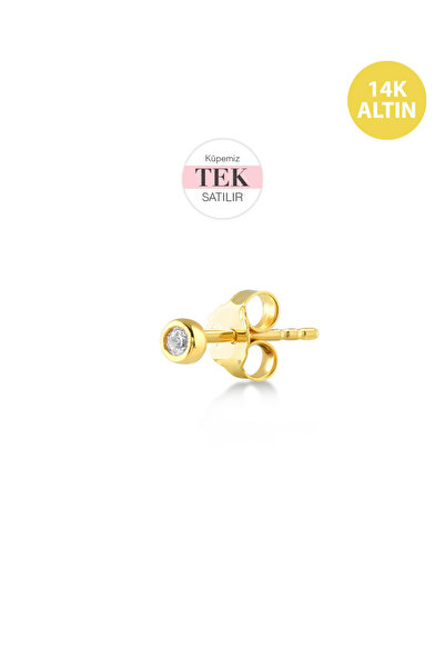 KURSHUNI Parıltı(2mm), 14 Ayar Altın Küpe (TEK Satılır)