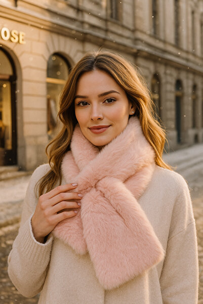 Luminos Butik İthal Sıcak Tutucu Yumuşak Pembe Peluş Atkı - Şık Ve Konforlu P...