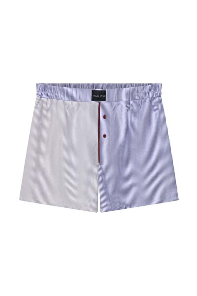 House of Silk Lyron Unisex Koton Çizgili Şort Mavi