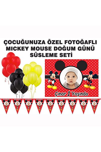 Sunligo Mickey Mouse Süsleme Seti Fotoğraflı Afiş, Flama, Balon