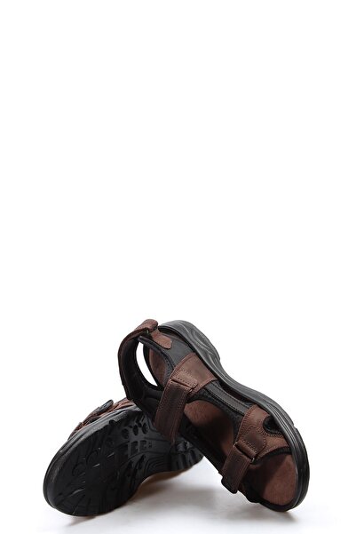 FAST STEP Чоловічі шкіряні зручні літні пляжні легкі сандалі з подвійною стрічкою, кавові 907ga1517