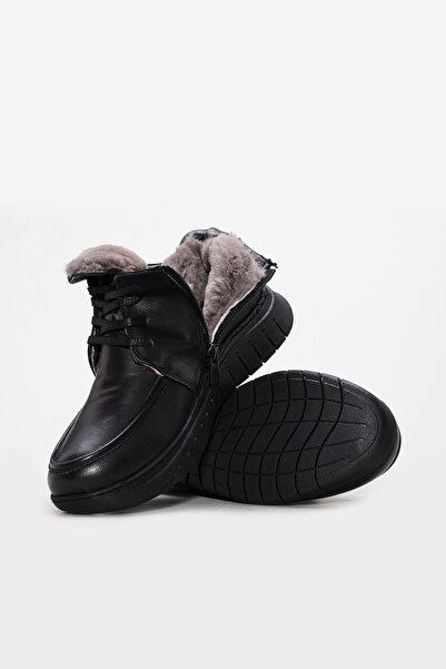 FAST STEP Genuine Leather and Fur Women's Wedge Heel Boots 583Kza2601