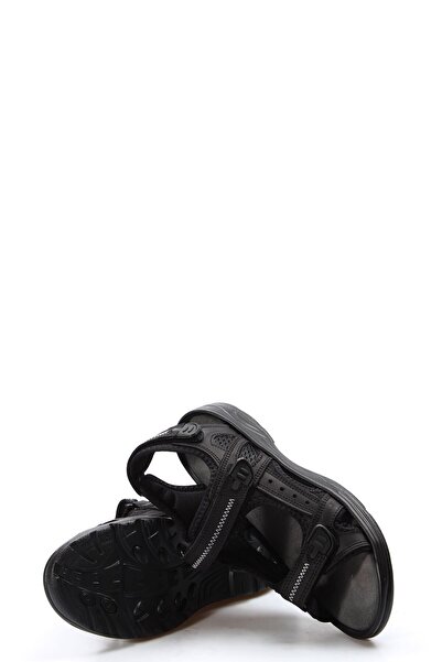 FAST STEP Erkek Hakiki Deri Günlük Rahat Yazlık Plaj Hafif Çift Bantlı Sandalet Siyah 907ga1517