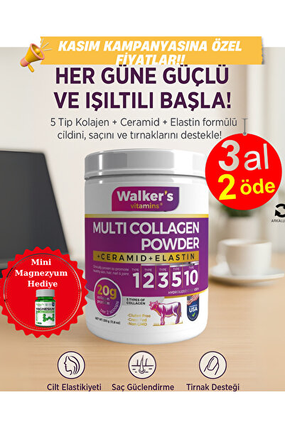 Walkers Walker`s %100 Saf ve Doğal Ceramide, Elastin, Cranberry, içeren Çift Hidrolize Kolajen - Collagen
