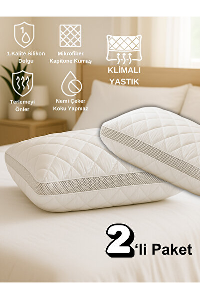BEYLİNİ 2'Li 800 GR Klimalı Mikrofiber Kapitone Yastık Yumuşak Antialerjik Makine Yıkanabilir Desenli 50x70