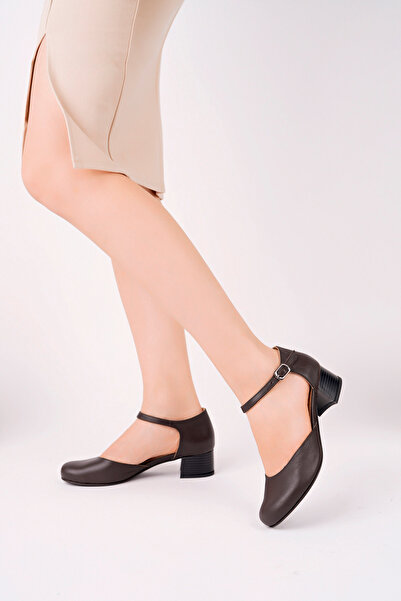 Deripabuc Genuine Leather Brown Women's Heeled Leather Shoes Shn-0136