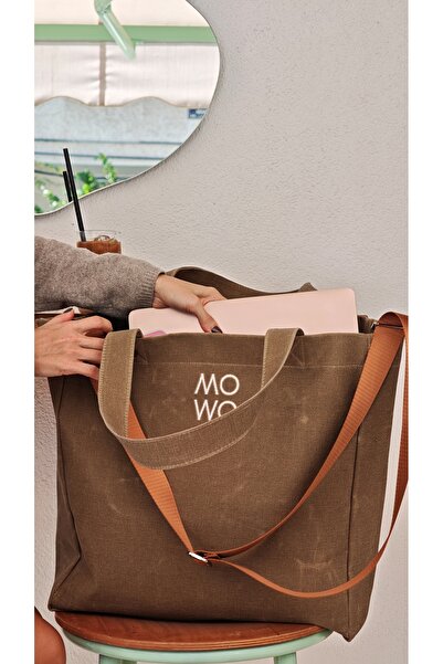 MOWO Mumlu Canvas Oversize Tote Bag Kadın Çantası HONEY MUSTARD