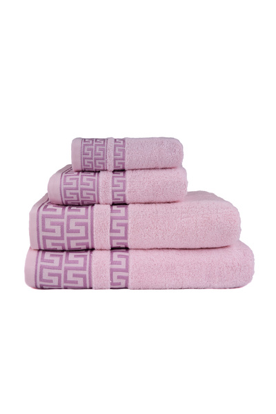 Layvera Greek Pattern Towel Set |   100% Cotton-Set of 4-Pink-Bathroom-Kitche...