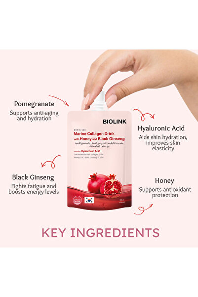 Biolink Marine Collagen Drink 10x100ml – Hyaluronic Acid, Collagen, Black Ginseng & Pomegranate