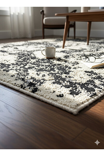 WOOF HOME Koton Bukle Pamuk Kilim Kaymaz Taban (Özel Üretim Siyah/Ekru)