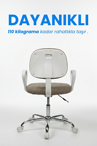 Depolife Ev Ofis Sekreter Personel Çalışma Sandalyesi Geriye Yatma Krom Beyaz Büro Ders Oyuncu Koltuğu