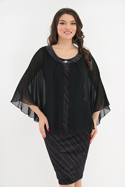 Vanessa Line RO Rochie de ocazie din catifea cu glitter argintiu si pelerina ...