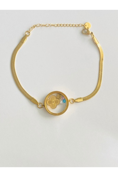 Ustaeller Steel Bracelet with a Round Bracelet with a Clover Figure and Beads...