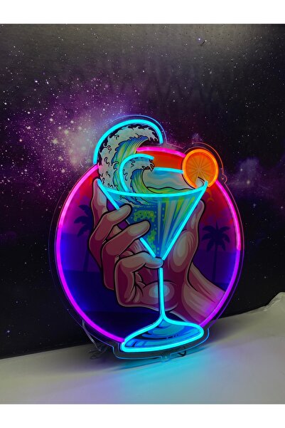 Neonite 'KOKTEYL BARDAĞI' Işıklı ve Uv Baskılı Neon Led Dekoratif Duvar Tabel...