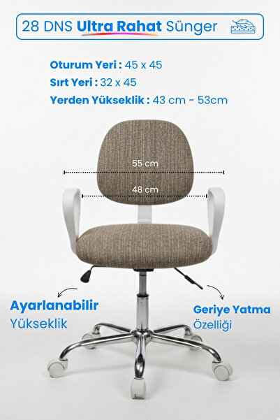 Depolife Ev Ofis Sekreter Personel Çalışma Sandalyesi Geriye Yatma Krom Beyaz Büro Ders Oyuncu Koltuğu